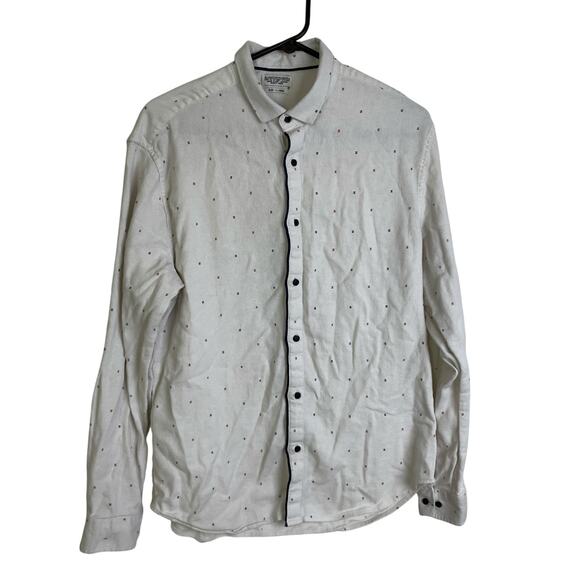 AllSaints Spitalfields Shirt Mens XL White Collared Long Sleeve Button Up Multi - Picture 1 of 10